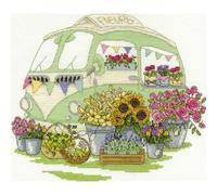 DMC Flowers Cross Stitch Kit, Includes Aida 14 Count Fabric, Embroidery Thread, Needle and Instructions