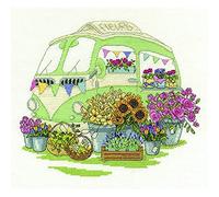 DMC Flowers Cross Stitch Kit, Includes Aida 14 Count Fabric, Embroidery Thread, Needle and Instructions