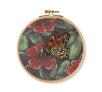 DMC Orange Butterfly Cross Stitch Kit, Includes Embroidery Threads, Needle, Wooden Drum and Instructions