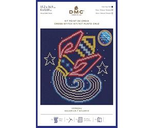 DMC Star Sign Cross Stitch Kit - Aquarius, Includes Aida Fabric 5.5pts/cm, Mouliné Étoile Thread, Needle and Chart
