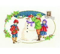 DMC Vintage Building a Snowman Cross Stitch Kit, 100 Percent Cotton, Multi-Colour