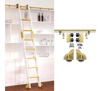 DMCHENGMA 3.3ft - 24ft Gold Sliding Library Ladder Full Set Track Kit, Rolling Ladder Hardware with Braking Floor Wheels(No Ladders)(13ft/400cm Track kit)