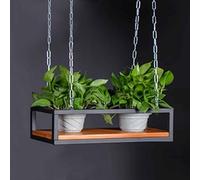 DMCHENGMA Ceiling Mount Flower Pot Shelf Holder, Heavy Duty Hanging Plant Stand, Adjustable Hanging Floating Shelves w/Solid Wood Board and Iron Frame Storage Rack(60x25x15cm)