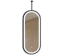 DMCHENGMA Ceiling Suspended Mirror LED Bathroom Mirror with Touch Button - Black Metal Frame Oval Adjustable Brightness Smart Vanity Mirror(60cmx100cm)