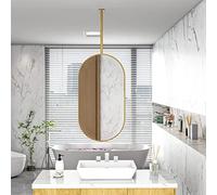 DMCHENGMA Clear Oval Gold Ceiling Mounted Mirror, Hanging Rod with Customizable Boom, Perfect for Bathroom or Living Room