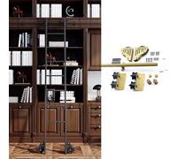 DMCHENGMA Gold Sliding Library Ladder Full Set Track Kit, Heavy Duty Sliding Rail Rolling Ladder Hardware with Braking Floor Wheels (No Ladders)(8ft/244cm Track kit)