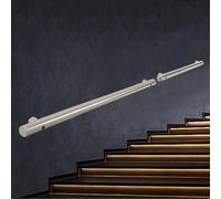 DMCHENGMA Modern Stairs Handrail - Complete Kit, 80cm/90cm/1.5m/1.8m/2m/2.4cm/4.8cm Silver Metal Stainless Steel Round Tube Safety Hand Rail, Round Wall Mount Banister for Indoor Stairs(6ft/180cm)
