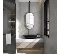 DMCHENGMA Oval Black Metal Ceiling Mounted Mirror, Decorative Simple Glass Mirror with Ceiling Hanging Rod (Boom can be customized), Floating Bathroom Vanity Makeup Shaving Mirrors (Size : 40cmx60cm)