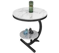 DMCHENGMA Side Table Small Circle End Tables with Metal Black Legs 2 Tier Round Modern White Marble Top Nightstand for Bedroom Living Room Furniture Sofa Coffee Table (Size : 45x60cm)