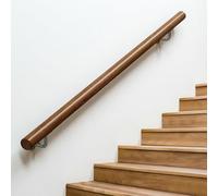 DMCHENGMA Wall-Mounted Solid Wood Grab Bar - Safe Round Stair Railing with Brackets for Elderly, Children, Basement & Garage Steps(6.6ft/200cm)