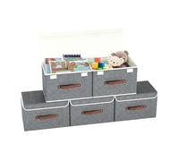 DMD® | Collapsible Storage Boxes with Lids, Stackable Fabric Storage Cubes, Wardrobe Organiser, Container Baskets for Clothes, Toys, Baby Clothes, Books with Handle (Grey, Set of 5)