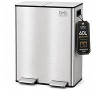 DMD Collective - 60L Double Kitchen Bin, Recycling Bins for Kitchen, Silver