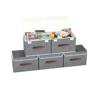 DMD Collective Dmd 5-Piece Collapsible Storage Boxes With Lids, Stackable Fabric Storage Cubes, Wardrobe Organiser, Container Baskets