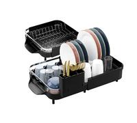 DMD Collective - Extendable Dish Drying Rack for Kitchen Countertop, Adjustable Drainboard Caddy with Removable Cutlery Holder, Anti-Scratch Steel Frame, Space-Saving Organiser