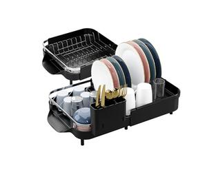 DMD Collective - Extendable Dish Drying Rack for Kitchen Countertop, Adjustable Drainboard Caddy with Removable Cutlery Holder, Anti-Scratch Steel Frame, Space-Saving Organiser