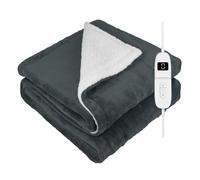 DMD® | Soft Sherpa & Fleece Electric Blanket, 1-9 Heat Settings, 9 Timer Settings with Auto-Shut Off & LED Display, Throw Blanket For Home, Office, Machine Washable (Light Grey, 120cm x 160cm)