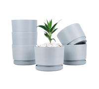DMD Collective Pack of 6 Plastic Plant Pots Self Watering Flower Pots for Indoor Outdoor in Light Grey DMD Collective Light Grey