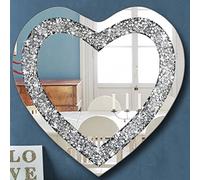 DMDFIRST Crystal Crush Diamond Heart Shaped Silver Mirror for Wall Decoration Wall Hang Frameless Mirror Acrylic Diamond Décor, 24x24 inch