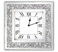 DMDFIRST Crystal Crush Diamond Mirrored Square Wall Clock with Sparkle Twinkle Bling Decor for Decoration, 16x16 inch Decorative Silver Mirror Quartz Home Decor. AA Battery not Included