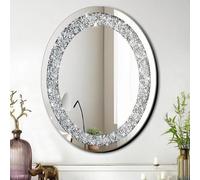 DMDFIRST Crystal Crushed Diamond Oval Shaped Glam Bling Silver Mirror for Wall Decor 16x20x0.9 inch Wall Hang Frameless Sparkly Mirror Glass Stunning Home Diamond Decor