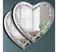 DMDFIRST - Set of 2 Crushed Crystal Heart Shaped Silver Glass Mirrors for Wall Decoration 30x30cm