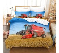 DMHSDY Duvet Cover Single Blue Tractor Luxury 3D Printed Single Bedding Sets with Zipper Closure, Quilt Cover 140x200 cm + Pillowcases 50x75 cm