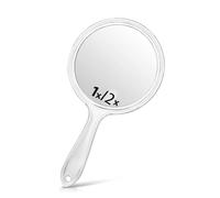 Dmhwd Handheld Mirror, Magnifying Mirror - Double-Sided 1X/2X, Transparent Small Makeup Mirror with Handle, Portable for Bathroom, Travel, Hairdressing Salon, Gift for Women, Girls, Men