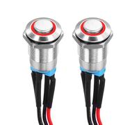 DMiotech 1/2 Inch Stainless Steel Latching Push Button Switch Domed Head 3A 12-24V Silver Shell with Pre-soldered Red LED Ring Light 1NO, 2Pcs
