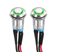 DMiotech 1/2 Inch Stainless Steel Latching Push Button Switch Domed Head 3A 12-24V Silver Shell with Pre-soldered Green LED Ring Light 1NO, 2Pcs