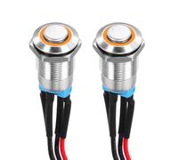 DMiotech 1/2 Inch Stainless Steel Latching Push Button Switch Domed Head 3A 12-24V Silver Shell with Pre-soldered Yellow LED Ring Light 1NO, 2Pcs