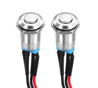 DMiotech 1/2 Inch Stainless Steel Latching Push Button Switch Domed Head 3A 12-24V Silver Shell with Pre-soldered White LED Ring Light 1NO, 2Pcs