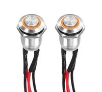 DMiotech 1/2 Inch Stainless Steel Momentary Push Button Switch Domed Head 3A 12-24V Silver Shell with Pre-soldered Yellow LED Ring Light 1NO, 2Pcs