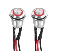 DMiotech 1/2 Inch Stainless Steel Momentary Push Button Switch Domed Head 3A 12-24V Silver Shell with Pre-soldered Red LED Ring Light 1NO, 2Pcs