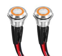 DMiotech 1/2 Inch Stainless Steel Momentary Push Button Switch Flat Head 3A 12-24V Silver Shell with Pre-soldered Yellow LED Ring Light 1NO, 2Pcs