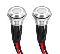 DMiotech 1/2 Inch Stainless Steel Momentary Push Button Switch Flat Head 3A 12-24V Silver Shell with Pre-soldered White LED Ring Light 1NO, 2Pcs