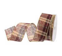 DMiotech 1.6 Inch 10 Yards Fiber Buffalo Checkered Gingham Ribbon, Light Yellow and Brown, Perfect for Wrapping, DIY Crafts, and Decorations