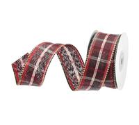 DMiotech 1.6 Inch 10 Yards Gingham Ribbon, Fiber Buffalo Checkered Ribbon Plaid Ribbon for Gift Wrapping Christmas Decoration Art Craft DIY, Red, Gray and White