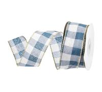DMiotech 1.6 Inch 10 Yards Gingham Ribbon, Fiber Buffalo Checkered Ribbon Plaid Ribbon for Gift Wrapping Christmas Decoration Art Craft DIY, Blue, Gray and White