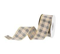 DMiotech 1.6 Inch 10 Yards Gingham Ribbon, Fiber Buffalo Checkered Ribbon Plaid Ribbon for Gift Wrapping Christmas Decoration Art Craft DIY, Light Yellow and Gray