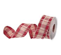 DMiotech 1.6 Inch 10 Yards Gingham Ribbon, Fiber Buffalo Checkered Ribbon Plaid Ribbon for Gift Wrapping Christmas Decoration Art Craft DIY, Red and Beige