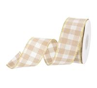 DMiotech 1.6 Inch 10 Yards Gingham Ribbon, Polyester Buffalo Checkered Ribbon Plaid Ribbon for Gift Wrapping Christmas Decoration Art Craft DIY, Light Brown and White