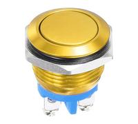 DMiotech 1 Pcs 16mm / 5/8" Push Button Switch, IP66 1NO 0-250V 5A Momentary Latching Push Button Starter Light Switch Self-locking, Aluminum Alloy Flat Head Gold