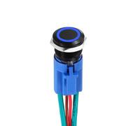 DMiotech 1 Pcs 19mm / 3/4" Push Button Switch, IP67 1NO 12-24V 20A Momentary Latching Push Button Starter Light Switch Self-locking with Blue Light Round, Aluminum Alloy Flat Head Black
