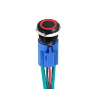 DMiotech 1 Pcs 19mm / 3/4" Push Button Switch, IP67 1NO 12-24V 20A Momentary Latching Push Button Starter Light Switch Self-locking with Red Light Round, Aluminum Alloy Flat Head Black