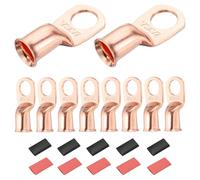 DMiotech 10 Pcs 1/0 AWG - 1/2" Copper Cable Lugs, Battery Cable Ends, Heavy Duty Copper Wire Lugs with 10pcs Heat Shrink Tubing for Electrical Projects, Copper