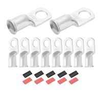 DMiotech 10 Pcs 2/0 AWG - 1/2" Tinned Copper Cable Lugs, Battery Cable Ends, Heavy Duty Copper Wire Lugs with 10pcs Heat Shrink Tubing for Electrical Projects, Silver