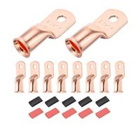 DMiotech 10 Pcs 2/0 AWG - 1/4" Copper Cable Lugs, Battery Cable Ends, Heavy Duty Copper Wire Lugs with 10pcs Heat Shrink Tubing for Electrical Projects, Copper