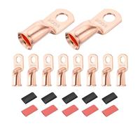 DMiotech 10 Pcs 2/0 AWG - 3/8" Copper Cable Lugs, Battery Cable Ends, Heavy Duty Copper Wire Lugs with 10pcs Heat Shrink Tubing for Electrical Projects, Copper