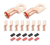 DMiotech 10 Pcs 2/0 AWG - 5/16" Copper Cable Lugs, Battery Cable Ends, Heavy Duty Copper Wire Lugs with 10pcs Heat Shrink Tubing for Electrical Projects, Copper