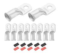 DMiotech 10 Pcs 2/0 AWG - 5/16" Tinned Copper Cable Lugs, Battery Cable Ends, Heavy Duty Copper Wire Lugs with 10pcs Heat Shrink Tubing for Electrical Projects, Silver